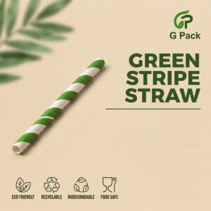 Paper Straw Green Stripe 6 mm